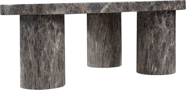 Meridian Furniture Teramo Sculptural Concrete Coffee Table with Art Deco Triple Pedestal for Indoor Outdoor Use Brown 36" W x 25.5" D x 13" H 99090Brown-CT13