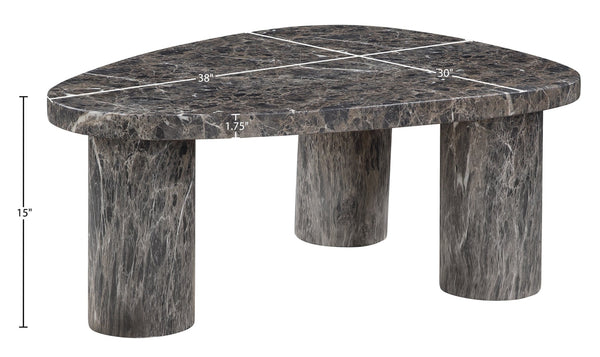 Meridian Furniture Teramo Sculptural Concrete Coffee Table with Art Deco Triple Pedestal for Indoor Outdoor Use Brown 38" W x 30" D x 15" H 99090Brown-CT15