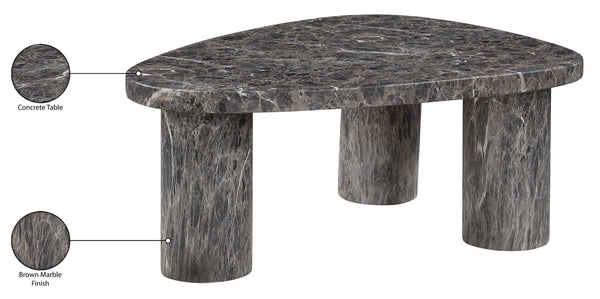 Meridian Furniture Teramo Sculptural Concrete Coffee Table with Art Deco Triple Pedestal for Indoor Outdoor Use Brown 38" W x 30" D x 15" H 99090Brown-CT15