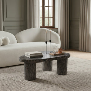 Meridian Furniture Teramo Sculptural Concrete Coffee Table with Art Deco Triple Pedestal for Indoor Outdoor Use Brown 38" W x 30" D x 15" H 99090Brown-CT15