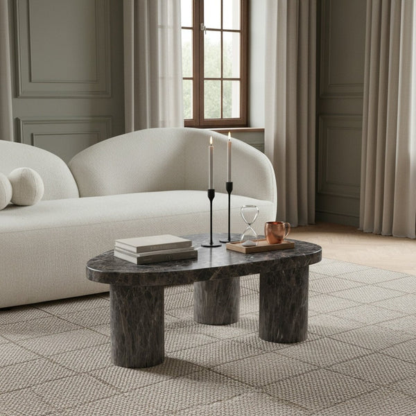 Meridian Furniture Teramo Sculptural Concrete Coffee Table with Art Deco Triple Pedestal for Indoor Outdoor Use Brown 38" W x 30" D x 15" H 99090Brown-CT15
