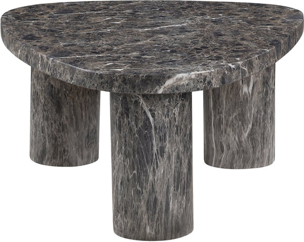Meridian Furniture Teramo Sculptural Concrete Coffee Table with Art Deco Triple Pedestal for Indoor Outdoor Use Brown 38" W x 30" D x 15" H 99090Brown-CT15
