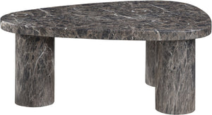 Meridian Furniture Teramo Sculptural Concrete Coffee Table with Art Deco Triple Pedestal for Indoor Outdoor Use Brown 38" W x 30" D x 15" H 99090Brown-CT15