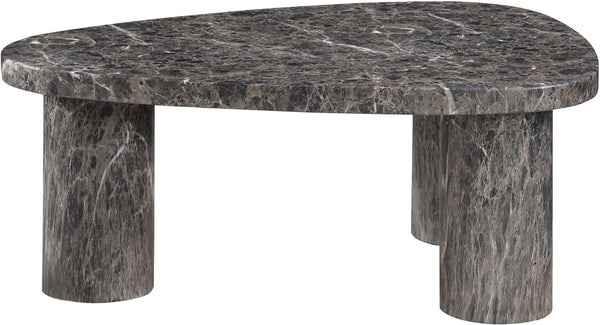 Meridian Furniture Teramo Sculptural Concrete Coffee Table with Art Deco Triple Pedestal for Indoor Outdoor Use Brown 38" W x 30" D x 15" H 99090Brown-CT15