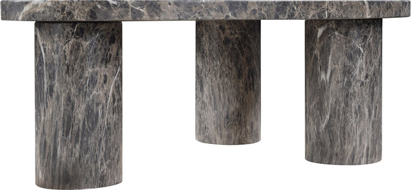 Meridian Furniture Teramo Sculptural Concrete Coffee Table with Art Deco Triple Pedestal for Indoor Outdoor Use Brown 38" W x 30" D x 15" H 99090Brown-CT15