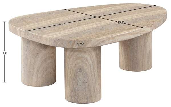 Meridian Furniture Teramo Sculptural Concrete Coffee Table with Art Deco Triple Pedestal for Indoor Outdoor Use Travertine 36" W x 25.5" D x 13" H 99090Travertine-CT13