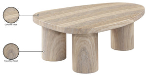 Meridian Furniture Teramo Sculptural Concrete Coffee Table with Art Deco Triple Pedestal for Indoor Outdoor Use Travertine 36" W x 25.5" D x 13" H 99090Travertine-CT13