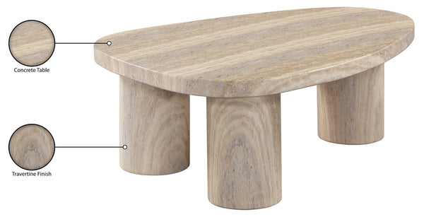 Meridian Furniture Teramo Sculptural Concrete Coffee Table with Art Deco Triple Pedestal for Indoor Outdoor Use Travertine 36" W x 25.5" D x 13" H 99090Travertine-CT13
