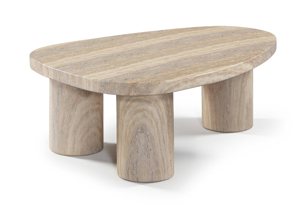 Meridian Furniture Teramo Sculptural Concrete Coffee Table with Art Deco Triple Pedestal for Indoor Outdoor Use Travertine 36" W x 25.5" D x 13" H 99090Travertine-CT13