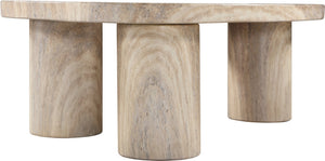 Meridian Furniture Teramo Sculptural Concrete Coffee Table with Art Deco Triple Pedestal for Indoor Outdoor Use Travertine 36" W x 25.5" D x 13" H 99090Travertine-CT13