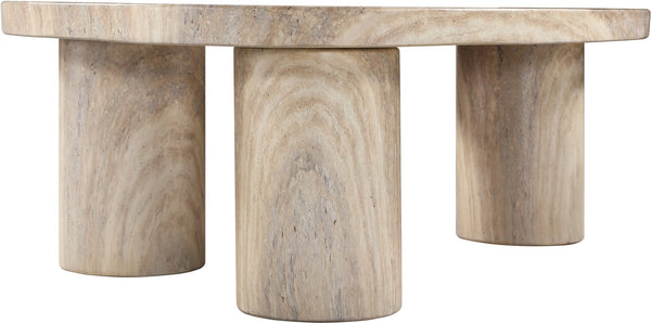 Meridian Furniture Teramo Sculptural Concrete Coffee Table with Art Deco Triple Pedestal for Indoor Outdoor Use Travertine 36" W x 25.5" D x 13" H 99090Travertine-CT13