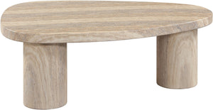 Meridian Furniture Teramo Sculptural Concrete Coffee Table with Art Deco Triple Pedestal for Indoor Outdoor Use Travertine 36" W x 25.5" D x 13" H 99090Travertine-CT13