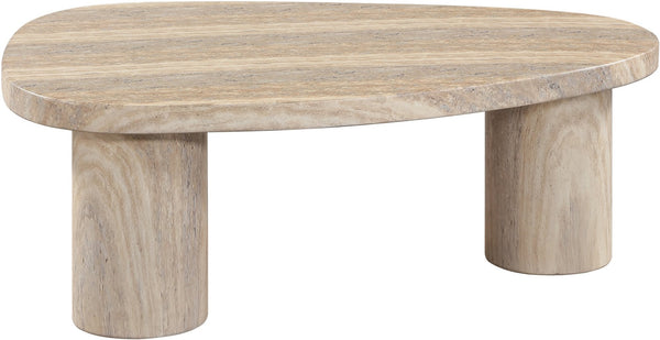 Meridian Furniture Teramo Sculptural Concrete Coffee Table with Art Deco Triple Pedestal for Indoor Outdoor Use Travertine 36" W x 25.5" D x 13" H 99090Travertine-CT13
