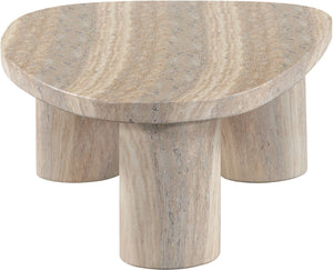 Meridian Furniture Teramo Sculptural Concrete Coffee Table with Art Deco Triple Pedestal for Indoor Outdoor Use Travertine 36" W x 25.5" D x 13" H 99090Travertine-CT13