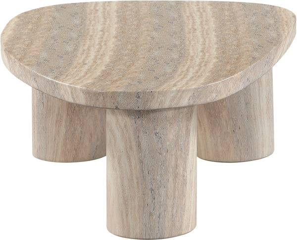 Meridian Furniture Teramo Sculptural Concrete Coffee Table with Art Deco Triple Pedestal for Indoor Outdoor Use Travertine 36" W x 25.5" D x 13" H 99090Travertine-CT13