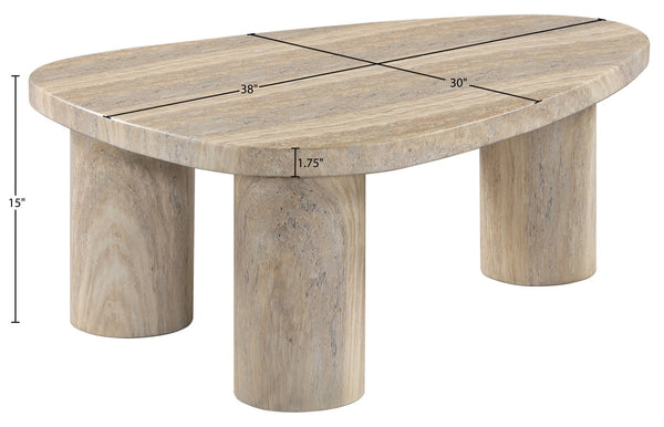 Meridian Furniture Teramo Sculptural Concrete Coffee Table with Art Deco Triple Pedestal for Indoor Outdoor Use Travertine 38" W x 30" D x 15" H 99090Travertine-CT15