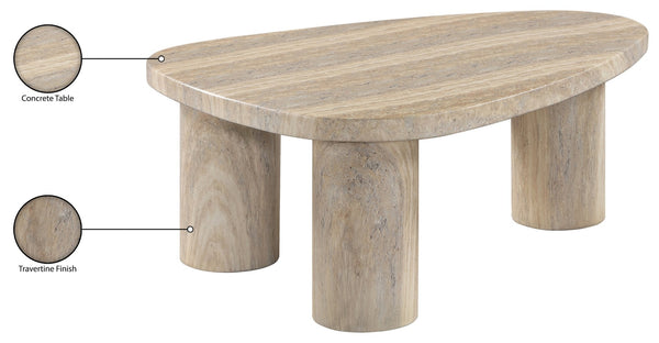 Meridian Furniture Teramo Sculptural Concrete Coffee Table with Art Deco Triple Pedestal for Indoor Outdoor Use Travertine 38" W x 30" D x 15" H 99090Travertine-CT15