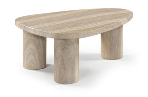 Meridian Furniture Teramo Sculptural Concrete Coffee Table with Art Deco Triple Pedestal for Indoor Outdoor Use Travertine 38" W x 30" D x 15" H 99090Travertine-CT15