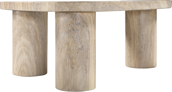 Meridian Furniture Teramo Sculptural Concrete Coffee Table with Art Deco Triple Pedestal for Indoor Outdoor Use Travertine 38" W x 30" D x 15" H 99090Travertine-CT15