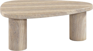 Meridian Furniture Teramo Sculptural Concrete Coffee Table with Art Deco Triple Pedestal for Indoor Outdoor Use Travertine 38" W x 30" D x 15" H 99090Travertine-CT15