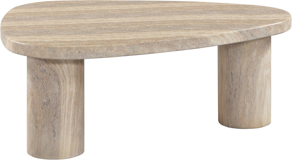 Meridian Furniture Teramo Sculptural Concrete Coffee Table with Art Deco Triple Pedestal for Indoor Outdoor Use Travertine 38" W x 30" D x 15" H 99090Travertine-CT15