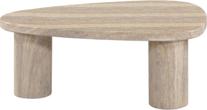 Meridian Furniture Teramo Sculptural Concrete Coffee Table with Art Deco Triple Pedestal for Indoor Outdoor Use Travertine 38" W x 30" D x 15" H 99090Travertine-CT15