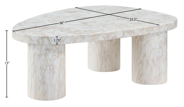 Meridian Furniture Teramo Sculptural Concrete Coffee Table with Art Deco Triple Pedestal for Indoor Outdoor Use White 36" W x 25.5" D x 13" H 99090White-CT13