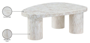 Meridian Furniture Teramo Sculptural Concrete Coffee Table with Art Deco Triple Pedestal for Indoor Outdoor Use White 36" W x 25.5" D x 13" H 99090White-CT13