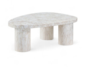 Meridian Furniture Teramo Sculptural Concrete Coffee Table with Art Deco Triple Pedestal for Indoor Outdoor Use White 36" W x 25.5" D x 13" H 99090White-CT13