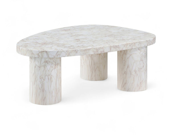 Meridian Furniture Teramo Sculptural Concrete Coffee Table with Art Deco Triple Pedestal for Indoor Outdoor Use White 36" W x 25.5" D x 13" H 99090White-CT13