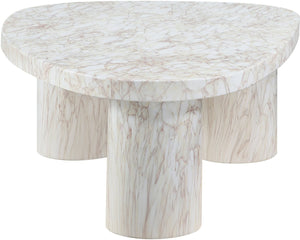 Meridian Furniture Teramo Sculptural Concrete Coffee Table with Art Deco Triple Pedestal for Indoor Outdoor Use White 36" W x 25.5" D x 13" H 99090White-CT13