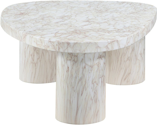 Meridian Furniture Teramo Sculptural Concrete Coffee Table with Art Deco Triple Pedestal for Indoor Outdoor Use White 36" W x 25.5" D x 13" H 99090White-CT13