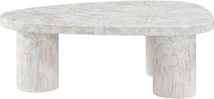 Meridian Furniture Teramo Sculptural Concrete Coffee Table with Art Deco Triple Pedestal for Indoor Outdoor Use White 36" W x 25.5" D x 13" H 99090White-CT13