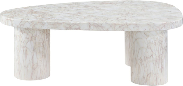 Meridian Furniture Teramo Sculptural Concrete Coffee Table with Art Deco Triple Pedestal for Indoor Outdoor Use White 36" W x 25.5" D x 13" H 99090White-CT13