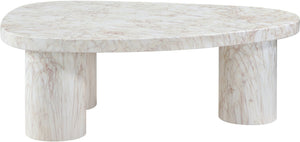 Meridian Furniture Teramo Sculptural Concrete Coffee Table with Art Deco Triple Pedestal for Indoor Outdoor Use White 36" W x 25.5" D x 13" H 99090White-CT13