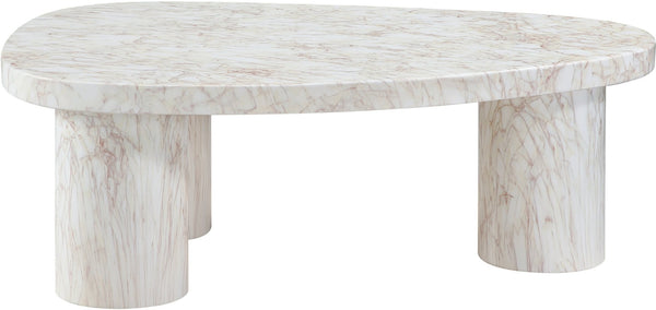 Meridian Furniture Teramo Sculptural Concrete Coffee Table with Art Deco Triple Pedestal for Indoor Outdoor Use White 36" W x 25.5" D x 13" H 99090White-CT13