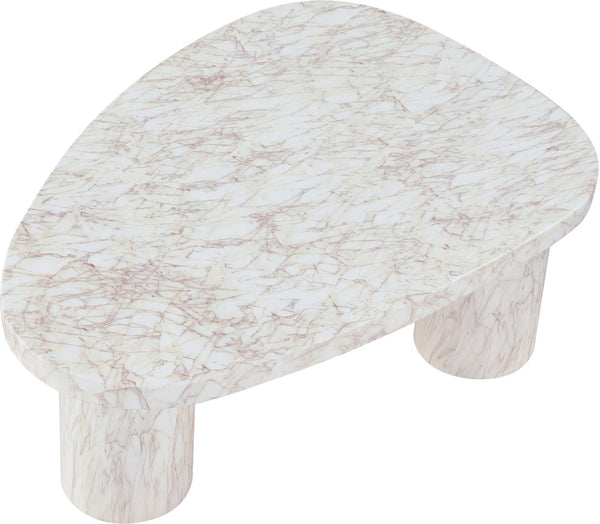 Meridian Furniture Teramo Sculptural Concrete Coffee Table with Art Deco Triple Pedestal for Indoor Outdoor Use White 36" W x 25.5" D x 13" H 99090White-CT13