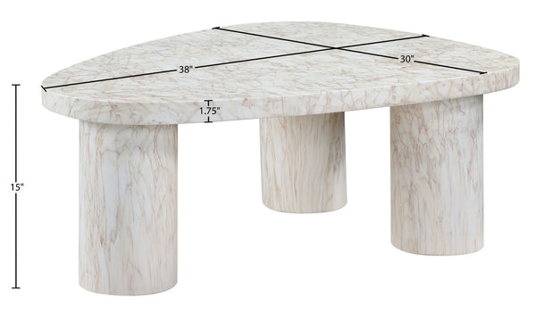 Meridian Furniture Teramo Sculptural Concrete Coffee Table with Art Deco Triple Pedestal for Indoor Outdoor Use White 38" W x 30" D x 15" H 99090White-CT15