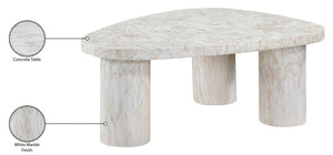 Meridian Furniture Teramo Sculptural Concrete Coffee Table with Art Deco Triple Pedestal for Indoor Outdoor Use White 38" W x 30" D x 15" H 99090White-CT15