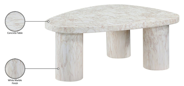 Meridian Furniture Teramo Sculptural Concrete Coffee Table with Art Deco Triple Pedestal for Indoor Outdoor Use White 38" W x 30" D x 15" H 99090White-CT15