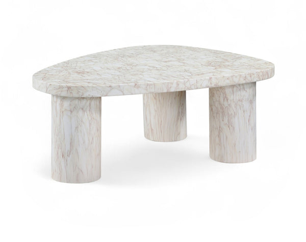 Meridian Furniture Teramo Sculptural Concrete Coffee Table with Art Deco Triple Pedestal for Indoor Outdoor Use White 38" W x 30" D x 15" H 99090White-CT15