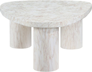 Meridian Furniture Teramo Sculptural Concrete Coffee Table with Art Deco Triple Pedestal for Indoor Outdoor Use White 38" W x 30" D x 15" H 99090White-CT15