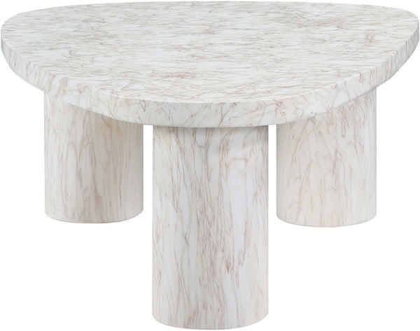 Meridian Furniture Teramo Sculptural Concrete Coffee Table with Art Deco Triple Pedestal for Indoor Outdoor Use White 38" W x 30" D x 15" H 99090White-CT15