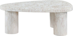 Meridian Furniture Teramo Sculptural Concrete Coffee Table with Art Deco Triple Pedestal for Indoor Outdoor Use White 38" W x 30" D x 15" H 99090White-CT15