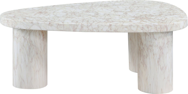 Meridian Furniture Teramo Sculptural Concrete Coffee Table with Art Deco Triple Pedestal for Indoor Outdoor Use White 38" W x 30" D x 15" H 99090White-CT15