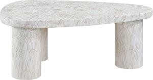 Meridian Furniture Teramo Sculptural Concrete Coffee Table with Art Deco Triple Pedestal for Indoor Outdoor Use White 38" W x 30" D x 15" H 99090White-CT15