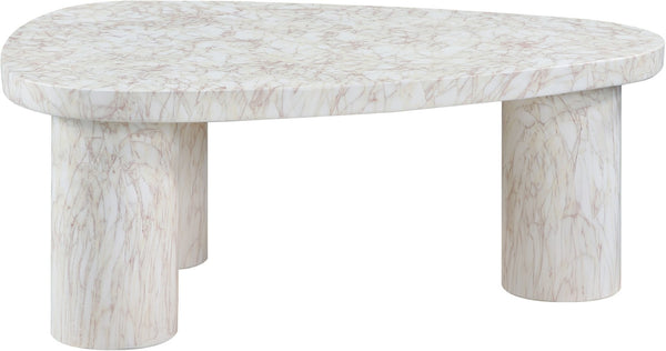 Meridian Furniture Teramo Sculptural Concrete Coffee Table with Art Deco Triple Pedestal for Indoor Outdoor Use White 38" W x 30" D x 15" H 99090White-CT15