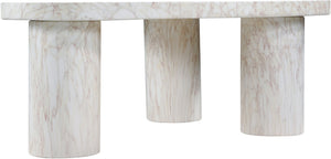 Meridian Furniture Teramo Sculptural Concrete Coffee Table with Art Deco Triple Pedestal for Indoor Outdoor Use White 38" W x 30" D x 15" H 99090White-CT15
