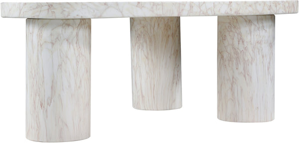 Meridian Furniture Teramo Sculptural Concrete Coffee Table with Art Deco Triple Pedestal for Indoor Outdoor Use White 38" W x 30" D x 15" H 99090White-CT15