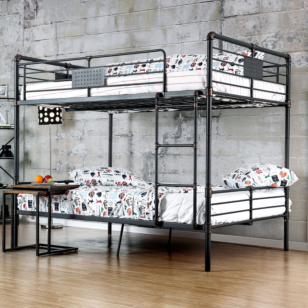 English Elm Full Industrial Metal Bunk Bed - Sturdy Full Over Full Design, Antique Black Finish, Safe & Stylish B2741S00373